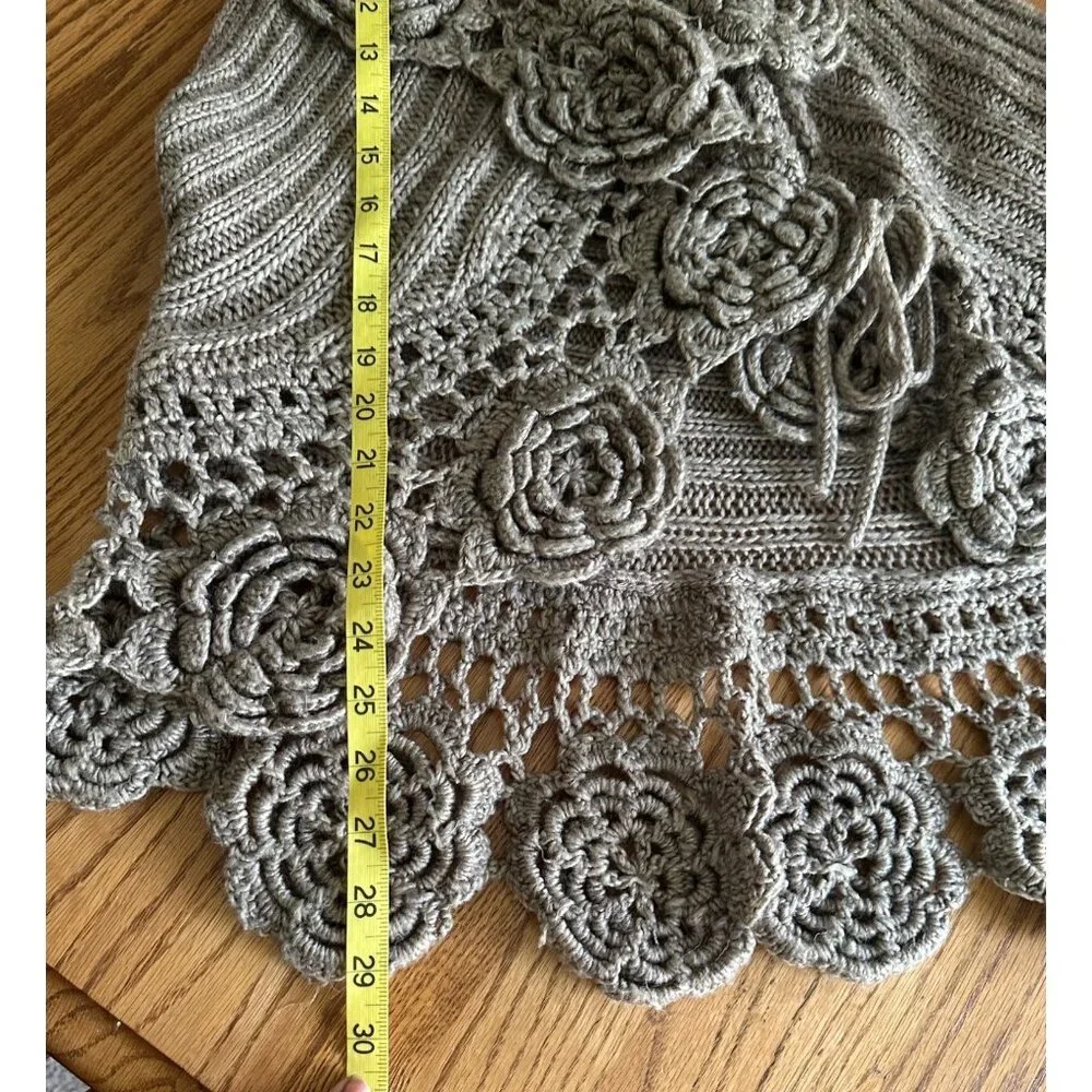 Roz & Ali Womens Crochet Knit Floral Vest 14/16 Wool Blend Sleeveless Open Front - Picture 6 of 10